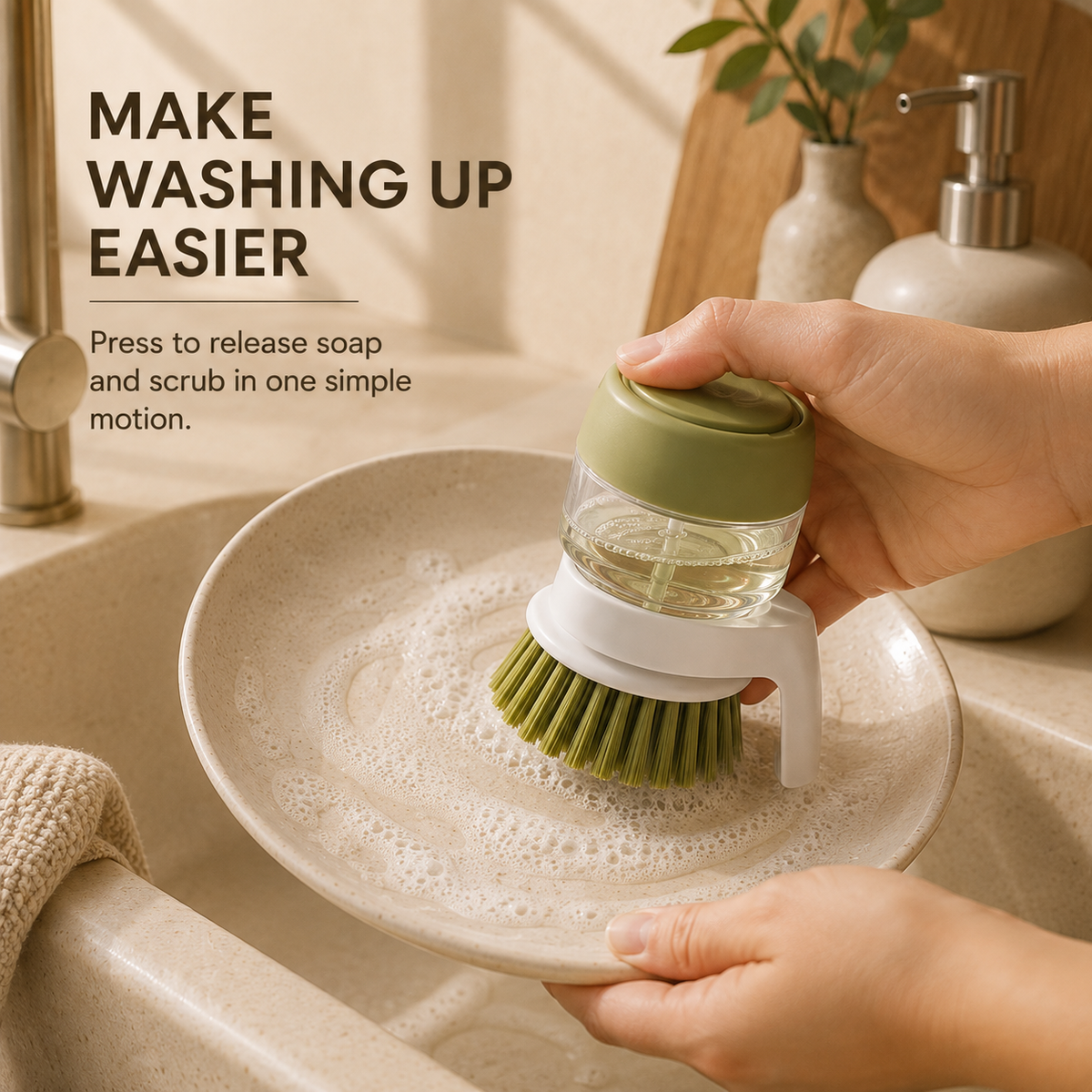 Tidora PressScrub™ Soap Dispensing Dish Brush