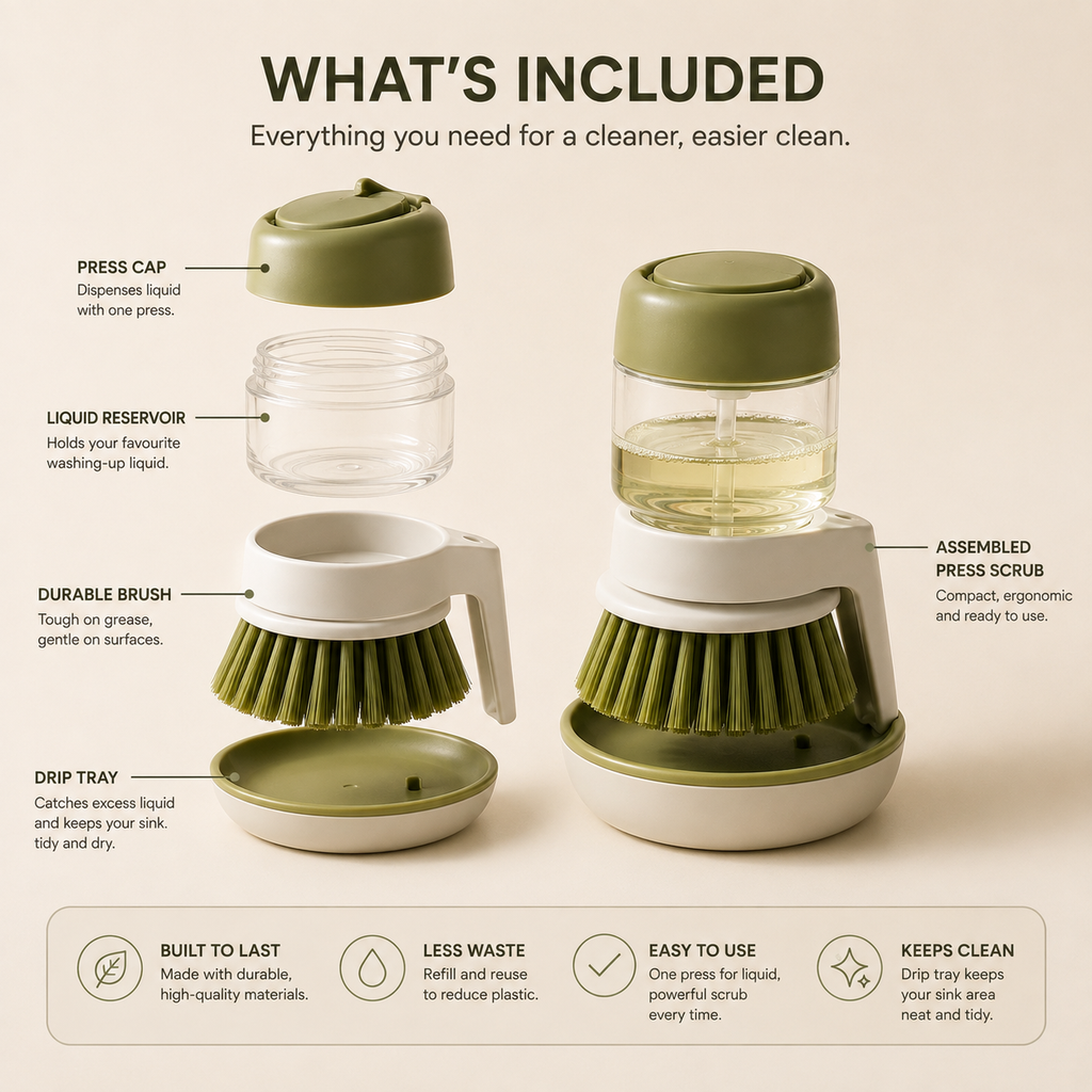 Tidora PressScrub™ Soap Dispensing Dish Brush