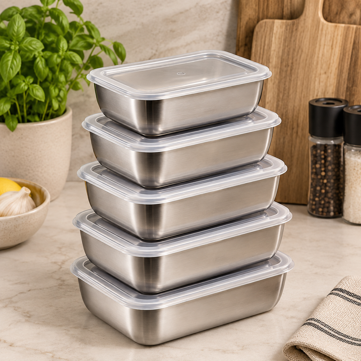 TIDORA™ Stainless Steel Food Storage Set — 5 Piece