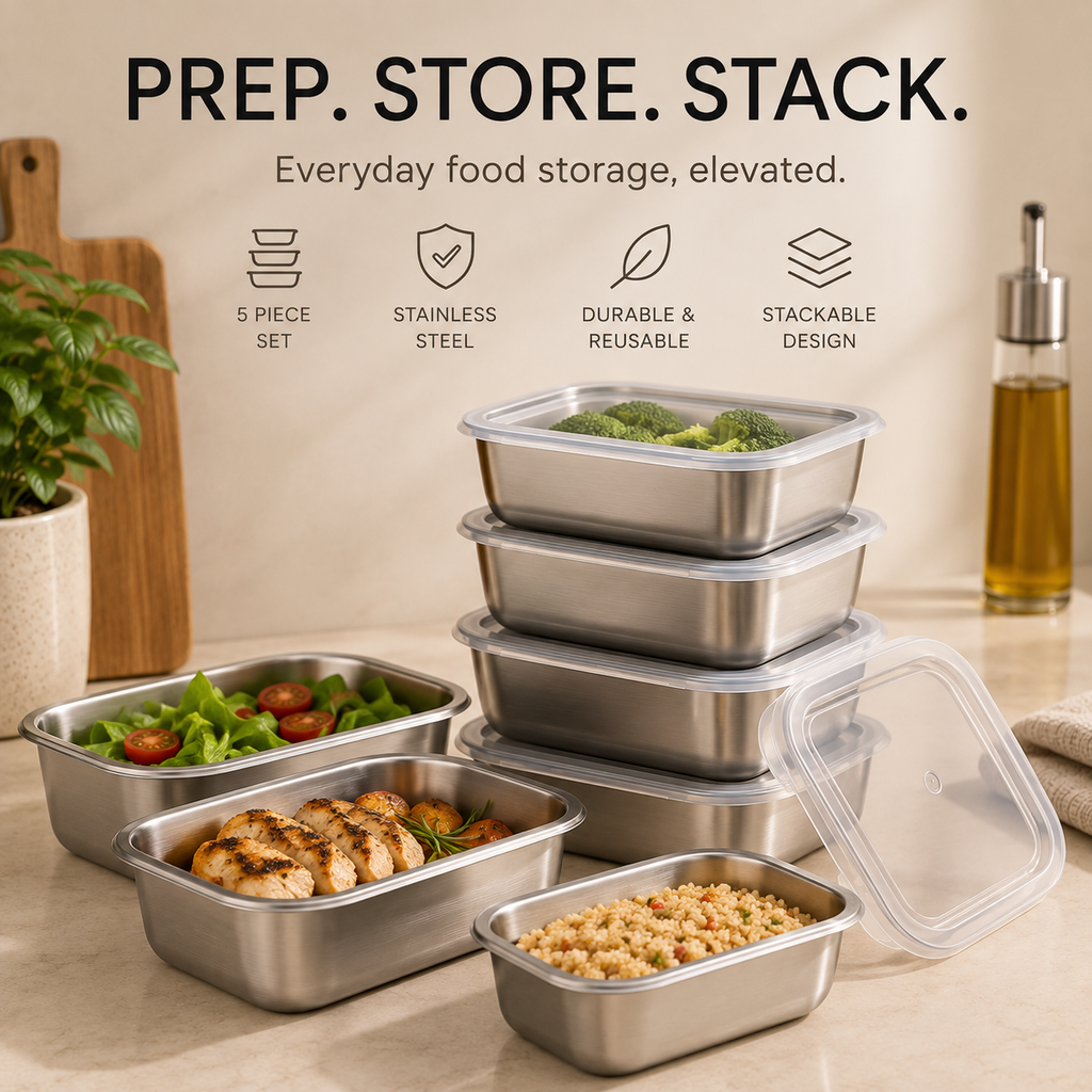 TIDORA™ Stainless Steel Food Storage Set — 5 Piece