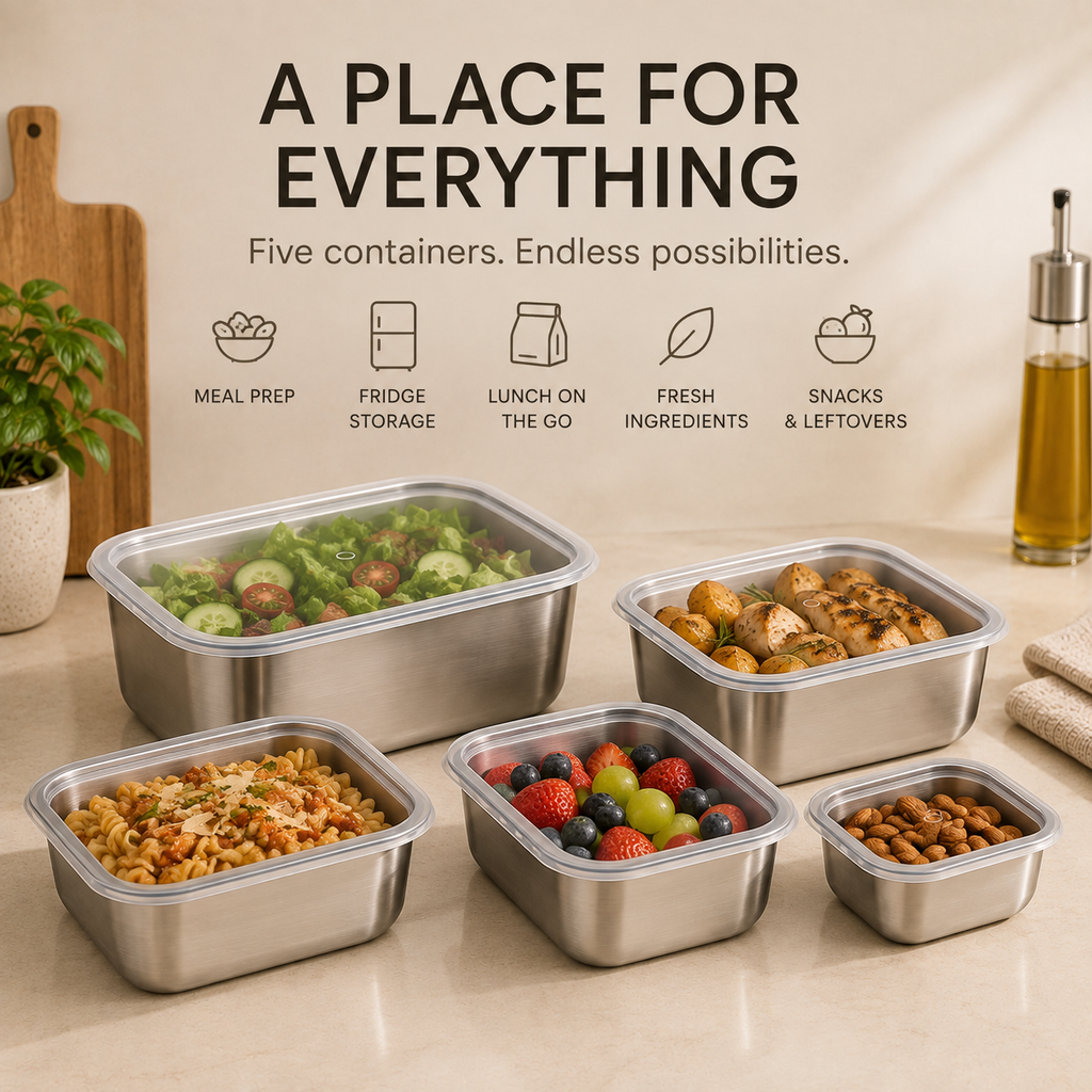 TIDORA™ Stainless Steel Food Storage Set — 5 Piece