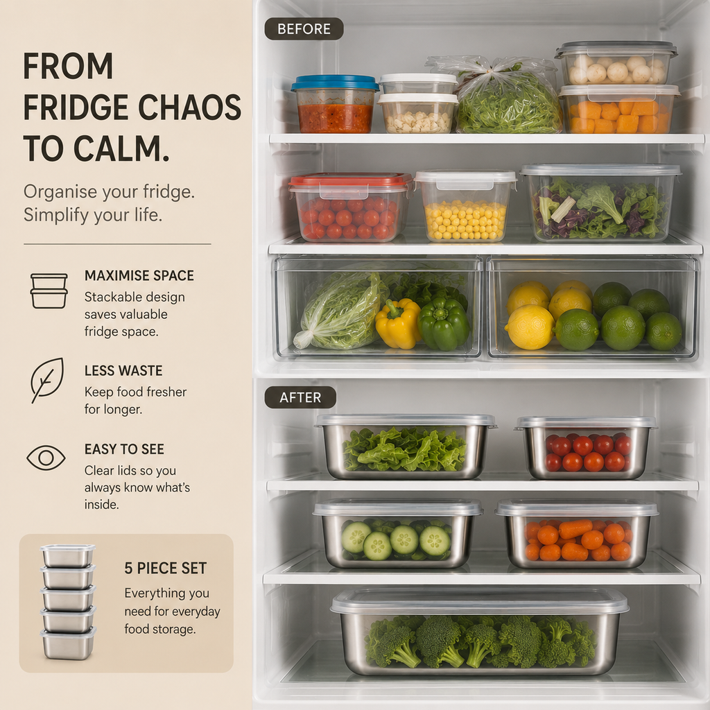 TIDORA™ Stainless Steel Food Storage Set — 5 Piece