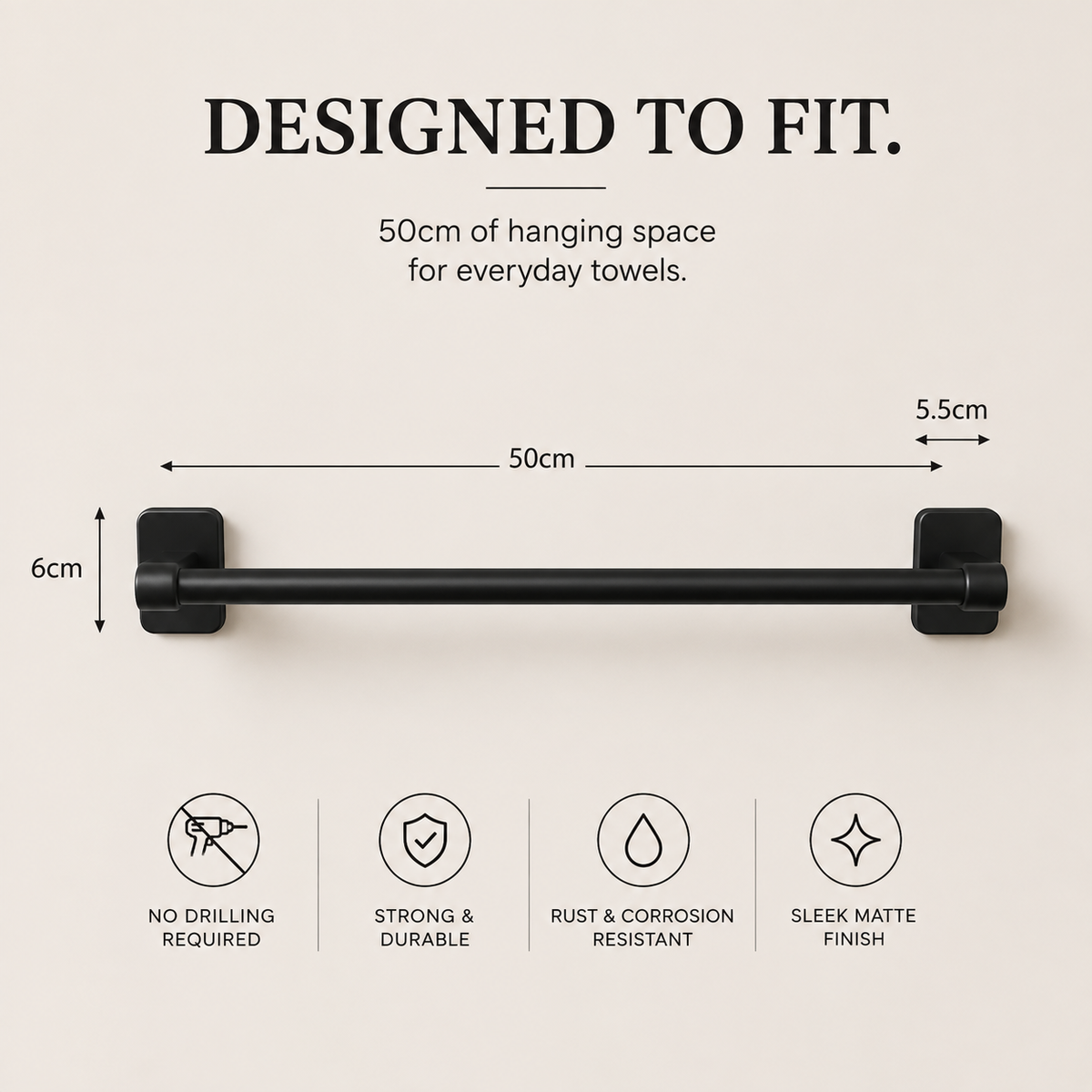TIDORA™ No-Drill Towel Bar