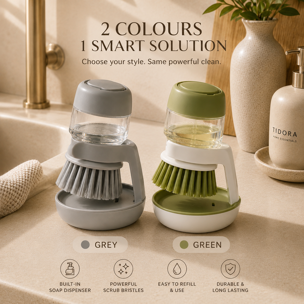 Tidora PressScrub™ Soap Dispensing Dish Brush