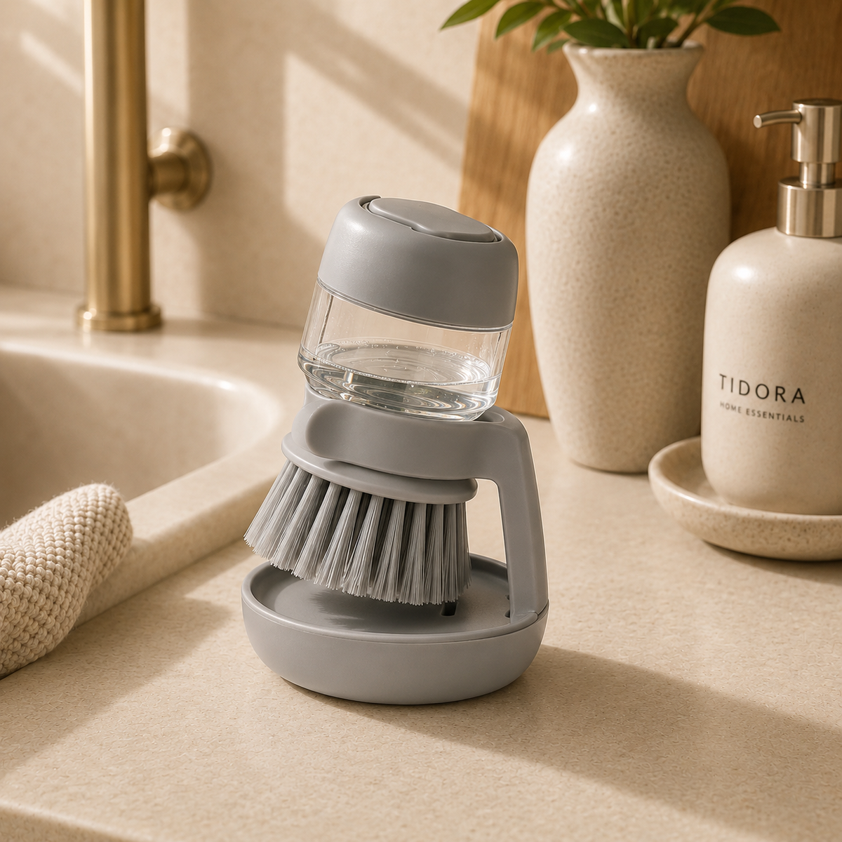 Tidora PressScrub™ Soap Dispensing Dish Brush