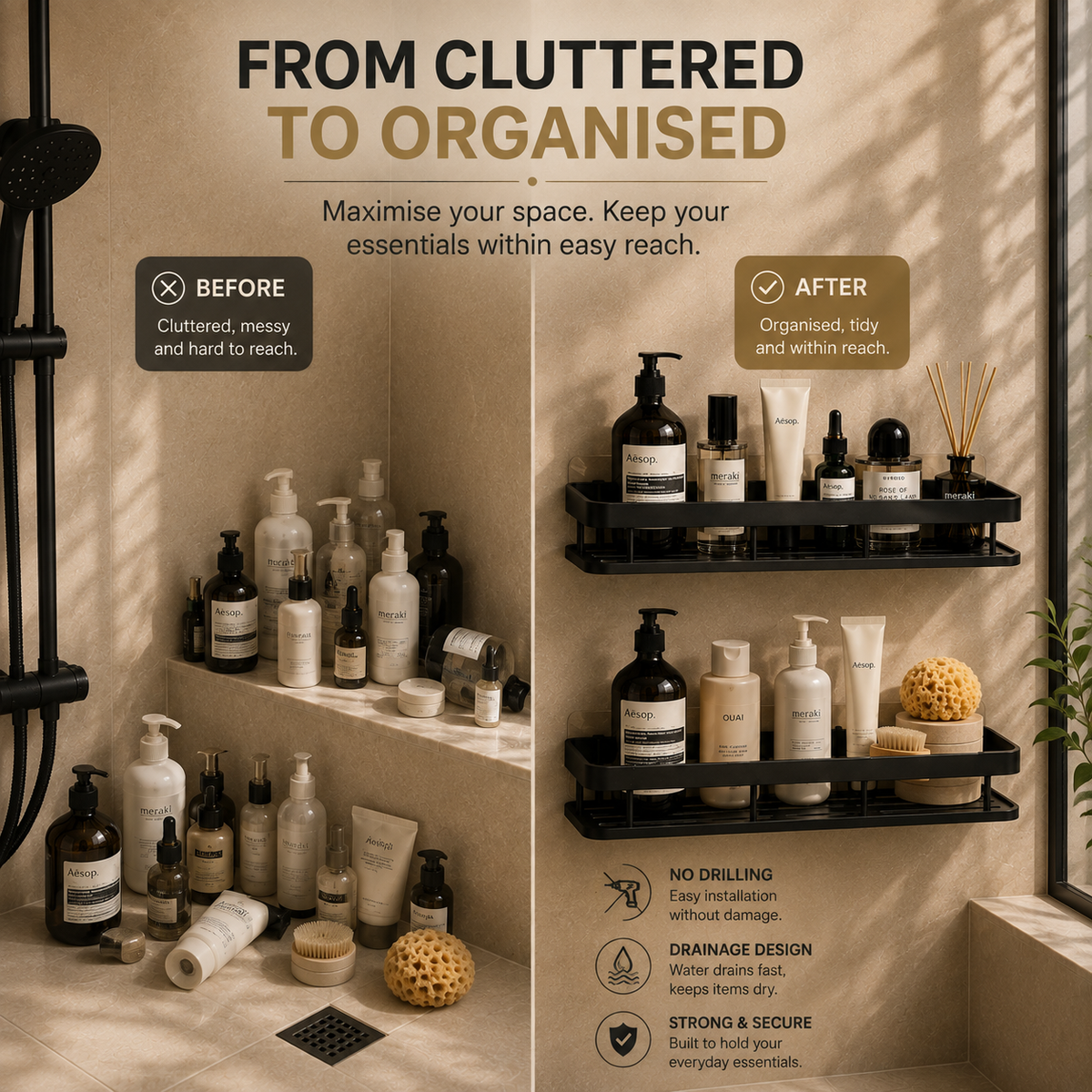 TIDORA™ No-Drill Shower Shelf