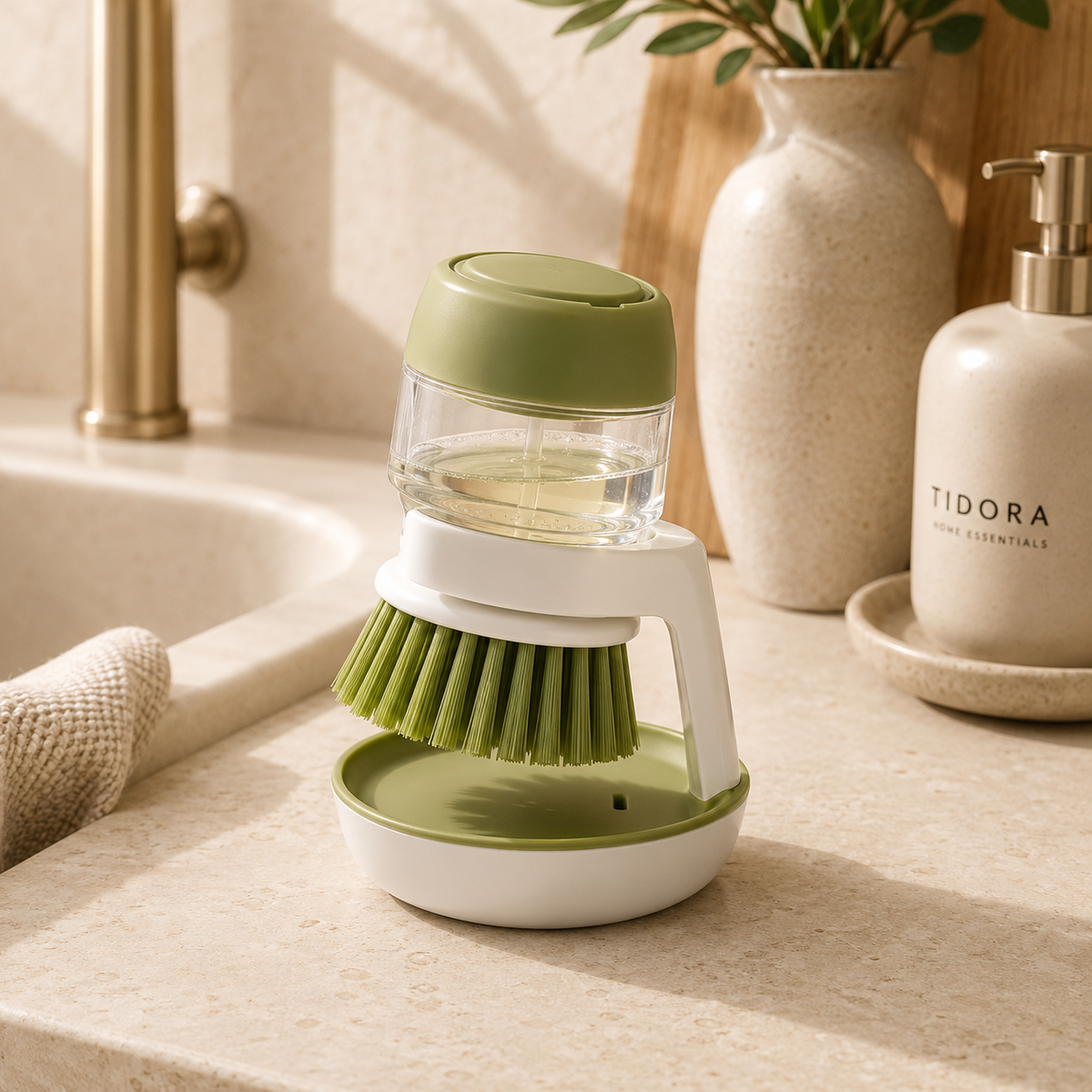 Tidora PressScrub™ Soap Dispensing Dish Brush